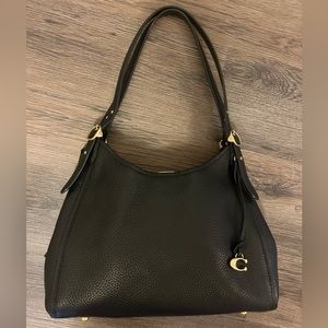 Coach Lori Shoulder Bag in Black Pebbled Leather and Brass Hardware